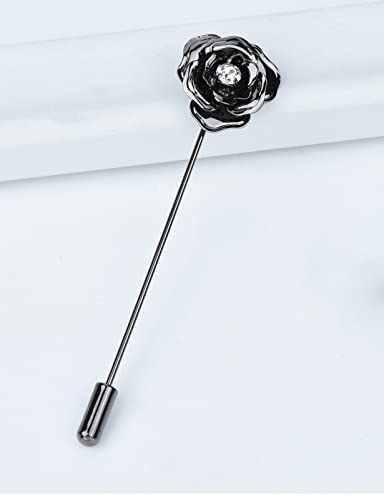 Image of Crystal Alloy Rose Flower Lapel Pins Button Pin Groom Boutonniere for Wedding Floral Brooch Pin Set for Women Men