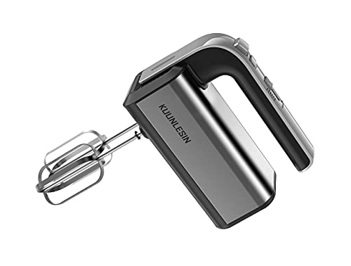 KUUNLESIN 5-Speed Electric Hand Mixer, With Turbo Button, Easy Eject Button, 300W(1500W Max), Stainless Steel Lightweight Hand Mixer With Storage Rack+Beaters and Dough hooks,Cake Mixer, Baking Mixer, Dough Mixer,For Easy Whipping Dough, Cream , Cake