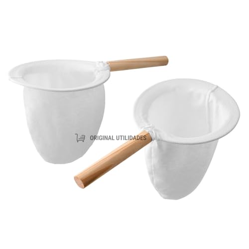 Kit 3 Filtro Coador De Pano Cabo de Madeira Tamanho G Para Café Chá