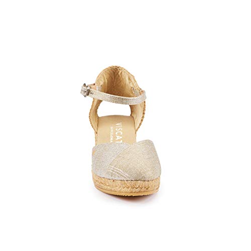 Image of Viscata Pubol Espadrille Canvas Low Wedges with Ankle Strap Spain Handmade 2 inch Heel Women's Sandals with Breathable Organic Cotton Canvas and 100% Natural Jute for all Occasions: Casual, Work, Party