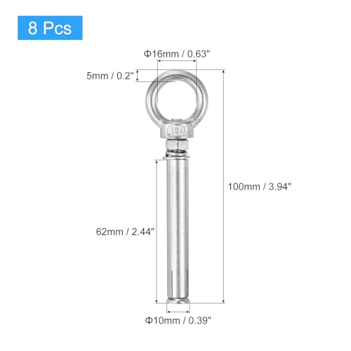 Image of uxcell Ring Lifting Expansion Eyebolt, 8pcs M6x80mm 304 Stainless Steel Expansion Screw with Eye Ring for Concrete Brick Wall