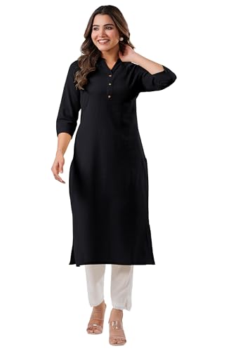 Image of Janasya Women's Cotton Solid Straight Kurta