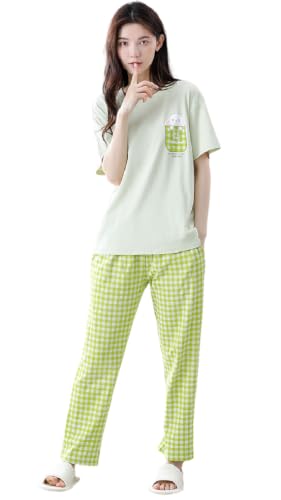 Image of GLASGO Women's Cotton Pajama Set with Top & Pants|| Korean Night Wear|| Loose Fit Home Wear || Lightweight Printed Set || Soft & Comfy Sleepwear for Girls & Women || LNS-4-$