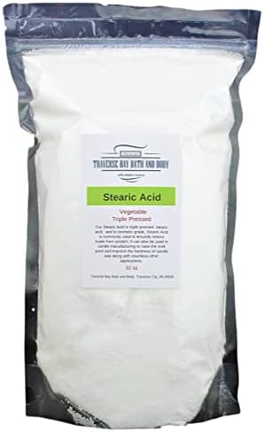 Traverse Bay Bath and Body Stearic Acid 32 oz. vegetable base triple pressed cosmetic grade Resealable stand-up moisture barrier pouch made in the USA.
