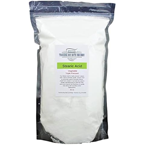 Traverse Bay Bath And Body Stearic Acid 32 oz. vegetable base triple pressed cosmetic grade Resealable stand-up moisture barrier pouch made in the USA. Cover