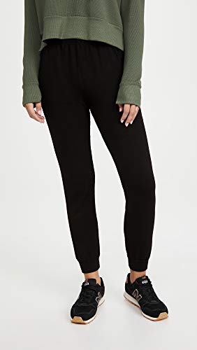 Monrow Women's Sport Joggers, Casual Fit, Side Pockets, Elastic Waistband & Banded Ankles, Black, Large #TOP1