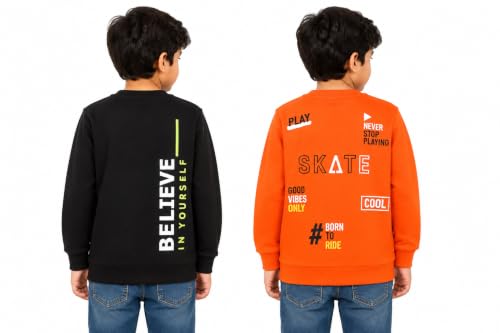 Image of NammaBaby Boys Loopknit Cotton Round Neck T-Shirt Chest Printed Full Sleeves Sweatshirt for Light Winters Pack of 2