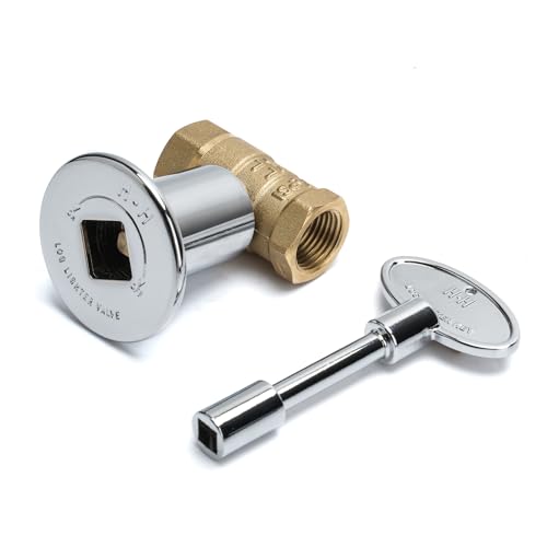 Skyflame 1/2 Inch Straight Gas Key Valve Kit for Fire Pit Fireplace with Flange and 3 Inches Key Chromed