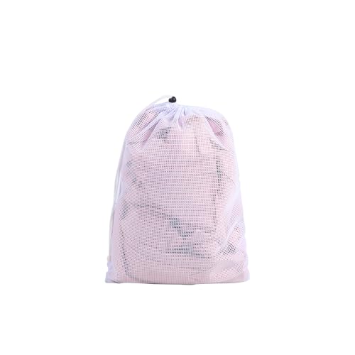 MIKIWELL Heavy Duty Large Mesh - Laundry Bag with Drawstring Closure and ID Tag, Durable Laundry Bag with Diamond Mesh - White (Small)