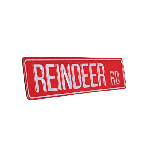 Samuel ALEXANDER 43cm Red Metal Reindeer Road Sign Christmas Decoration