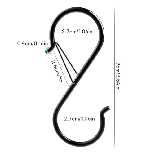 GAOHUI 12 Stück S-Haken zum Einhängen mit Sicherheitsschnalle, 9cm Edelstahl Anti-Drop Aufhängehaken für Utensilien und Schrankstange, Schwarz