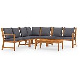 6 Piece Solid Acacia Wood Outdoor Lounge Set with Cushions and Coffee Table for Patio Balcony Garden