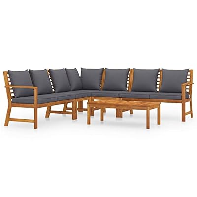 6 Piece Solid Acacia Wood Outdoor Lounge Set with Cushions and Coffee Table for Patio Balcony Garden