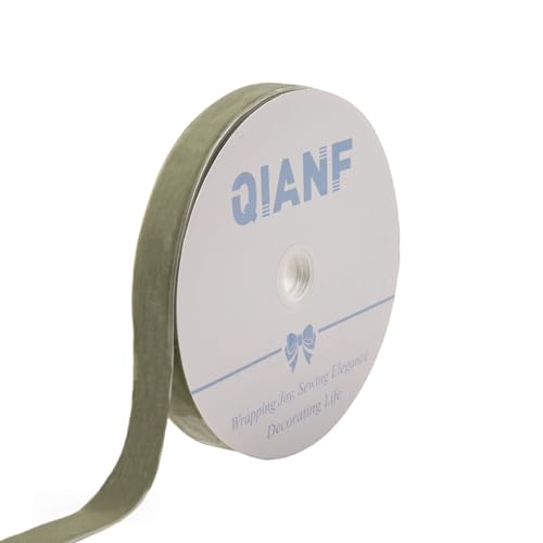 Image of QIANF Vintage Sage Green Velvet Ribbon Christmas Ribbon for Gift Wrapping Crafts Christmas Tree Ornaments Garland Decorations, 1 Inch X 25Yd