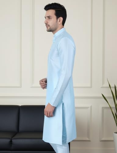 Image of Sadree Men's Silk Blend, Knee Length, Full Sleeve, Mandrin Collor, Solid Style, Attractive Colour, Solid Plain Kurtas