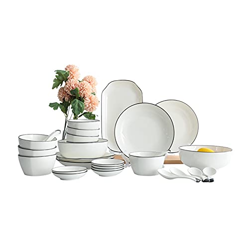 DLAZUM Juego de vajilla de cerámica de 29,56 Piezas, Platos, vajilla de cerámica, Juego de vajilla Combinado de Porcelana, Servicio para 10
