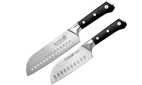 Cutluxe Santoku Knives Set – 5" and 7" Chopping Knife Set – Multipurpose Kitchen Knife – Forged High Carbon German Steel – Full Tang & Razor Sharp – Ergonomic Handle Design – Artisan Series