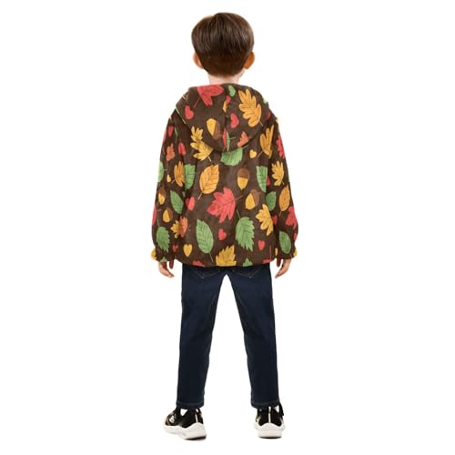 Autumn Leaves and Hearts Pattern Toddler Fleece Jacket Girl Boys Hooded Fleece Jacket Coat Warm Outwear Zip-up 3-10T4