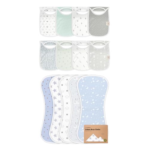 KeaBabies 8-Pack Baby Bibs for Boys, Girls and 5-Pack Burp Cloths for Baby Boys and Girls - Pull-on Drool Catcher for Teething Infant - Ultra Absorbent Burping Clothes, Burp Rag