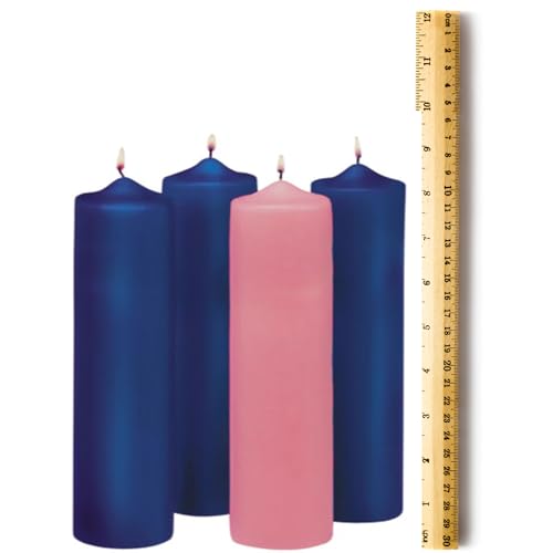2024 Advent Pillar Candle Set, Traditional Purple and Pink Wax Unscented Candles for Wreath, 9 Inches Each, 4 Total