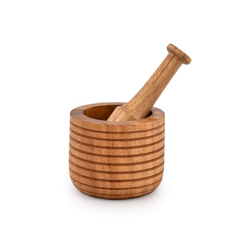 EDHAS Mortar & Pestles Set Acacia Wood Perfect for Grinder for Herbs, Garlic Spices Grinder Set Kitchen Gadgets (Mortar-10.16cm X 7.62, Pestle- 13.97cm) EDHAS Mortar & Pestles Set Acacia Wood Perfect for Grinder for Herbs, Garlic Spices Grinder Set Kitchen Gadgets (Mortar-10.16cm X 7.62, Pestle- 13.97cm)