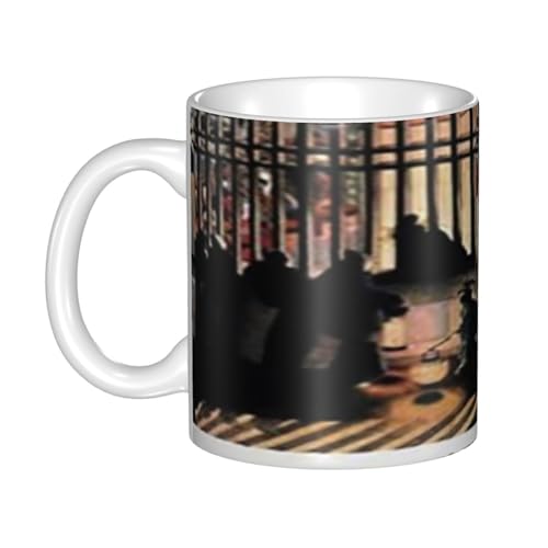 マグカップ - セラミックコーヒーカップ、ミルクカップ、(330ml) - 耐熱性、耐寒性、大容量、軽量、環境に優しい - ギフト選択(アート - 吉原格子ペン先の図写真浮世絵 )