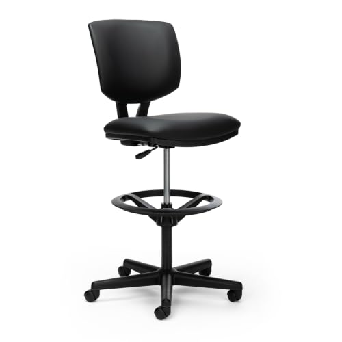 HON Volt Ergonomic Office Stool, Armless, Leather, Black