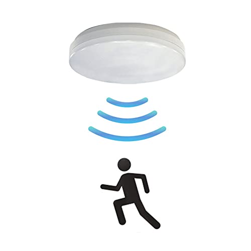OURLOVEII 24W Ronda Lámpara de techo Blanco LED Dormitorio Luz de techo IP44 Radar Detector de Movimiento 1800LM Adecuado Para Pasillo Escaleras Garaje Sótano Ø330cm*H70cm Cover