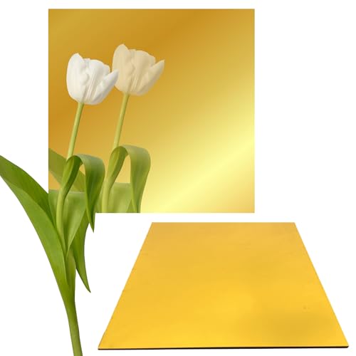 Image of Pack of 2 Acrylic Mirror Sheet 12x12'' - Gold Mirror Cast Acrylic Sheet 1 /8 for Laser CO2 Masking for Design DIY Craft Adhesive Plate Gold Acrylic Mirror Sheets 1 /8'' Thickness