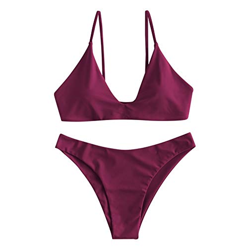 ZAFUL Women's Tie Dye Bathing Suit Two Piece Three String Bikini Set Swimsuit Maroon