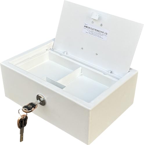 ARMOUR 8 Litre Mild Steel Top Open Safe Cash Box - Mechanical Key Locking System - Lock Box For Home Office Shop - (12 IN x 8.5 IN x 4.5 IN - White) (B07WCQ5NCC) Amazon Price History, Amazon Price Tracker