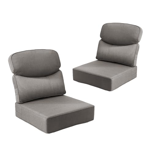 Image of Outdoor Cushion Set for Patio Furniture, UV Resistant, Water Resistant - 6 Inch Thick Dual Layer Back Support Cushions- 24x24 Inch Patio Seat Covers for Chair /Sofa /Couch | Grey | 2-Pack |
