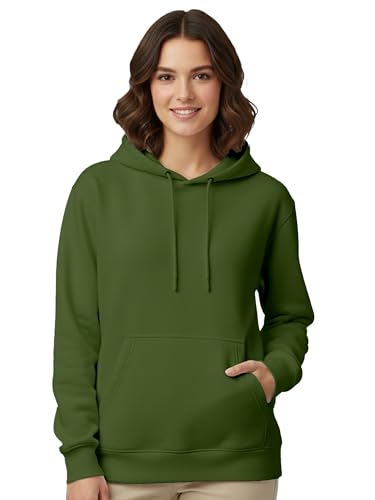 Image of Womens Plain Hoodie - Soft Cotton Blend Fleece Sweatshirt with Kangaroo Pocket & Drawstring Hood | Warm, Comfortable Winter Wear for Daily Use, Travel & Casual Outings