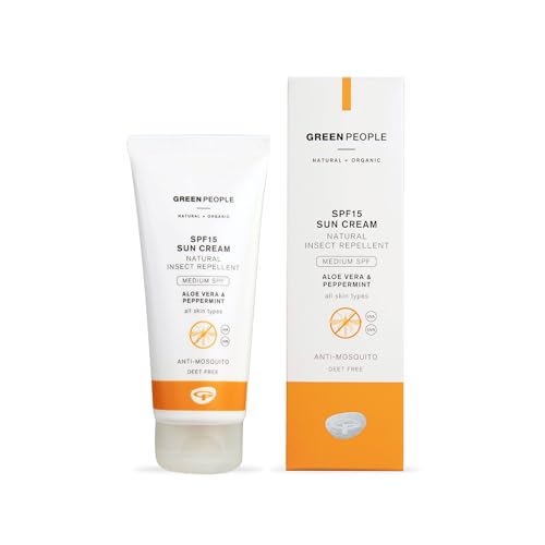 Green People SPF15 Sun Cream with Insect Repellent - Natural, Organic Sunscreen with Citrepel75, Aloe Vera & Mint - Vegan, 100ml