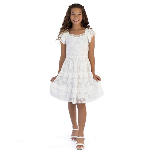 Speechless Girls' Flutter Sleeve Lace Tiered Party Dress