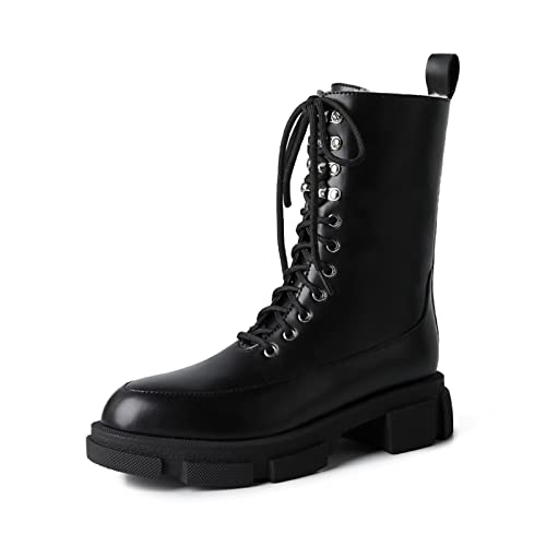 Bottes de neige en cuir véritable pour femme avec doublure peluche chaude
