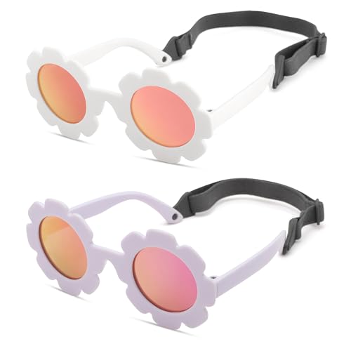 Image of Hycredi Flexible Bendable Flower Baby Polarized Sunglasses with Strap for Newborn Infant Girls Age 0-24 Months
