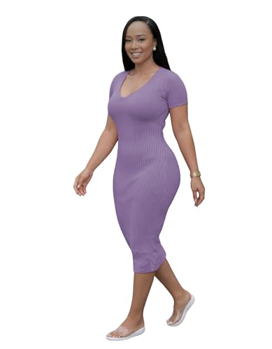 Image of TOPSRANI Women Sexy Midi Dress Bodycon Casual Sleeveless Basic Ruched Tank Summer Club Party Dresses