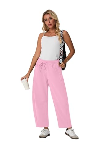 Image of Lepunuo Barrel Sweatpants Women Casual Baggy Elastic Waisted Pants Wide Leg Gym Trousers with Pockets