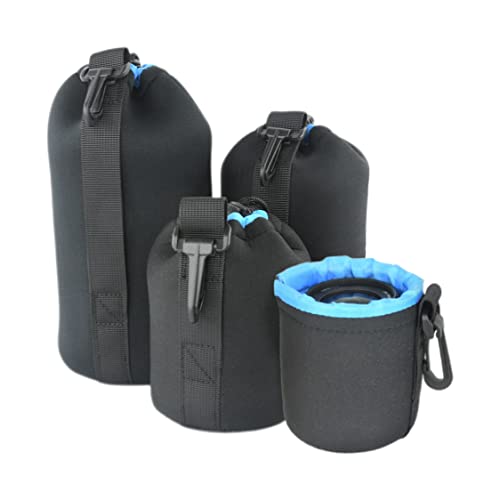 image for Foto&Tech 4 Pieces 5mm Extra Thick Neoprene Lens Bag Pouch with Adjust