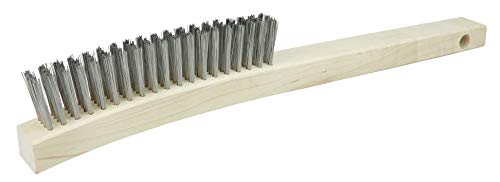Image of Weiler 44057 0.012 inch Wire Size, 6 inch Brush Length, 14 inch X 1-1 /8 inch Block Size, 4 X 18 No. Of Rows, 302 Stainless Steel Bristles, Hardwood Block, Curved Handle Scratch Brush, Made in the USA