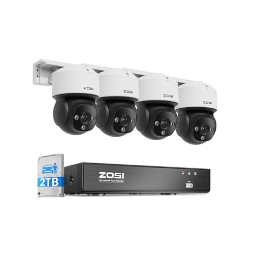 ZOSI C290 4K 8CH POE Security Camera System (Up to16CH), 4 x 8MP Wired PoE IP Dome Cameras Outdoor Indoor, 360 View, AI Human/Vehicle/Face Detection, Two-Way Talk, Siren Alarm, Auto Tracking