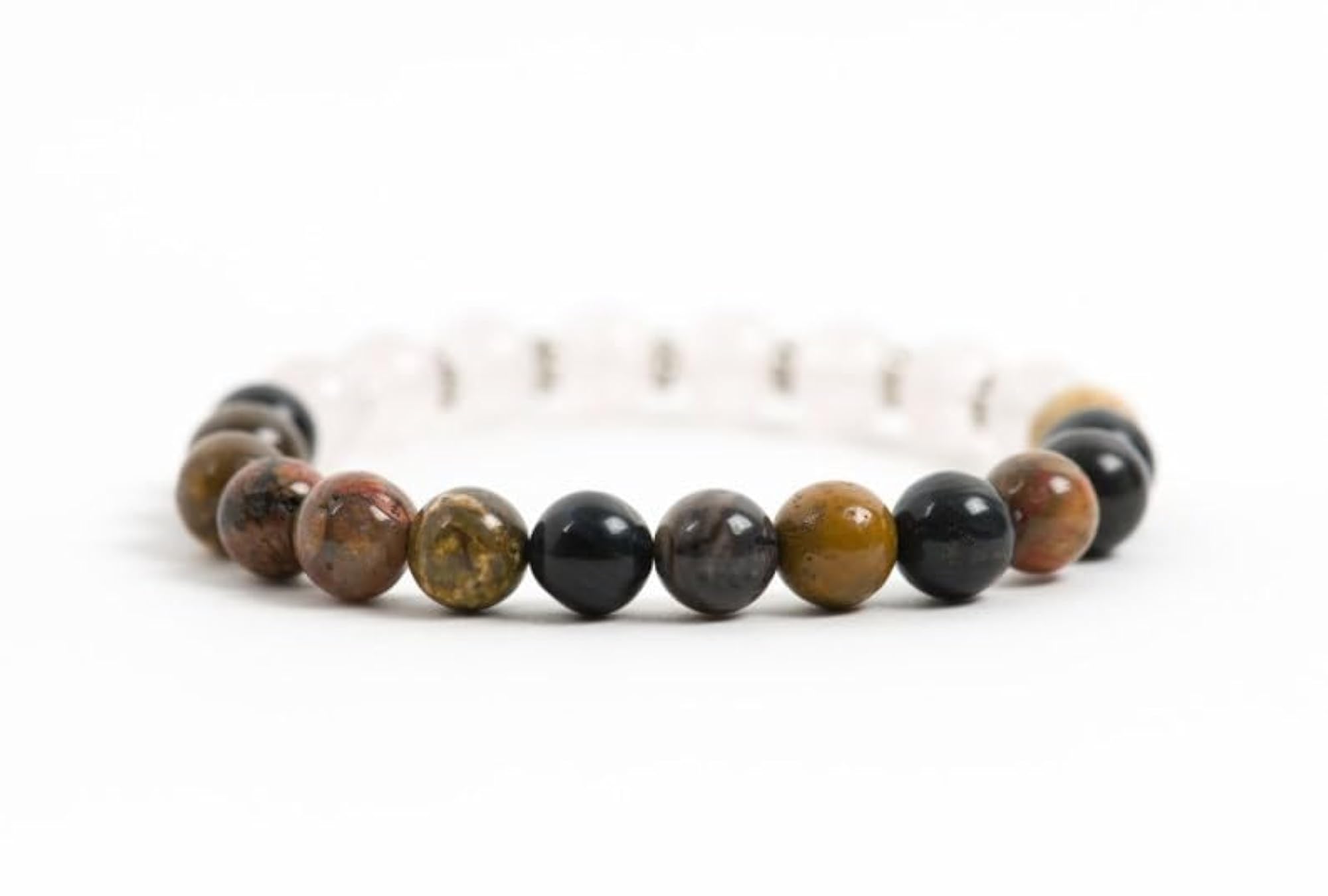 Unisex Natural Pietersite & Rose Quartz 8mm Beads Stretchable Bracelet