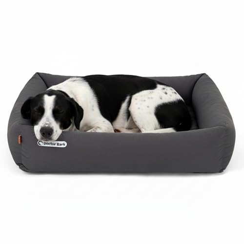 Doctor Bark Hundebett Orthopädisch - Waschbar bis 95°C, Geruchsfrei & Hygienisch - Kuscheliger Hundekorb Mittelgroße Hunde mit Hundematratze (L - 90x80 cm, Grau)
