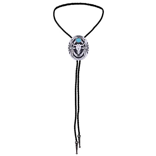 Image of GelConnie Bolo Tie for Men Women Western Cowboy Turquoise Leather Necktie | Natural Stone Bolo Tie Necklace for Women Rodeo Cowboy Leather Necktie Native American Western Cowgirl Ties Adjustable Cord