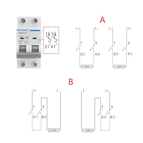 Heschen DC Miniatur-Leistungsschutzschalter, HSB6C-DC, 2 Polig, DC500V 16A, Photovoltaik-Leistungsschalter, für Solar-PV-Anlage Solarzellen Gittersystem, 35mm DIN-Schienenmontage