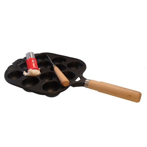 Japan Import Cast Iron Takoyaki Pan with Takoyaki Pin N Brush