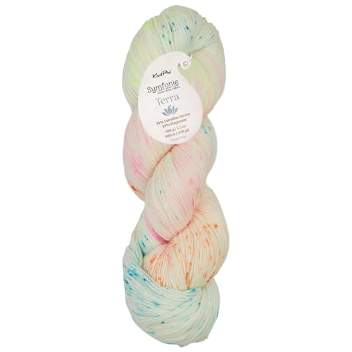 KnitPro Symfonie Fingering Weight Hand Dyed Variegated Yarn Skein | Extra Fine Merino Wool & Polyamide Blend for Knitting & Crocheting, Oeko-TEX Certified 400m, 100g | Terra Neon Confetti