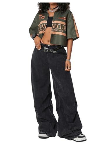 SOLY HUX Women's Summer Button Down Vintage Shirt Short Sleeve Graphic Crop Tops Motorcycle Blouse3