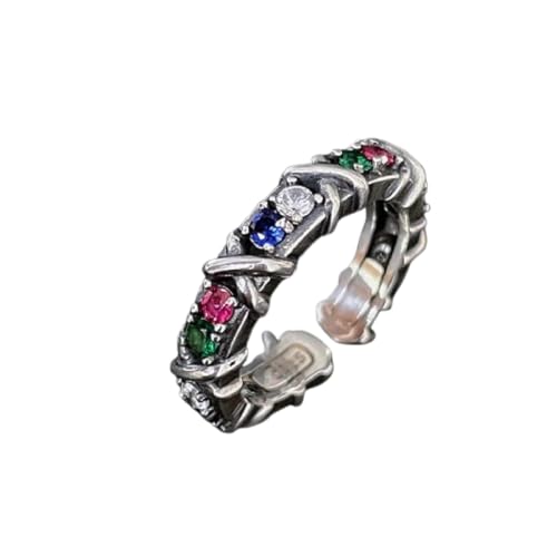 Bague zircon multicolore croisée pour femmes et hommes en acier